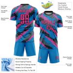 Personalized Electric Blue Pink White Soccer Jersey Uniform - Custom Sublimation Personalized Electric Blue Pink-White Sublimation