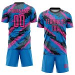 Personalized Electric Blue Pink White Soccer Jersey Uniform - Custom Sublimation Personalized Electric Blue Pink-White Sublimation