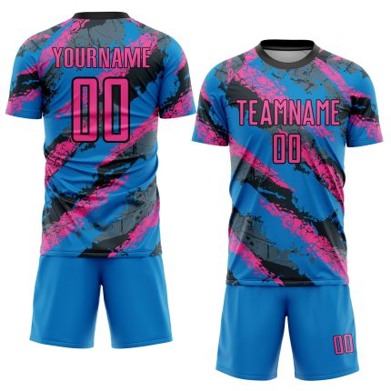 Personalized Electric Blue Pink White Soccer Jersey Uniform - Custom Sublimation Personalized Electric Blue Pink-White Sublimation