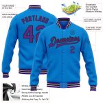 Custom Personalized Bomber Jacket with Team Name and Number, Electric Blue Purple-Black Full-Snap Varsity Style Personalized