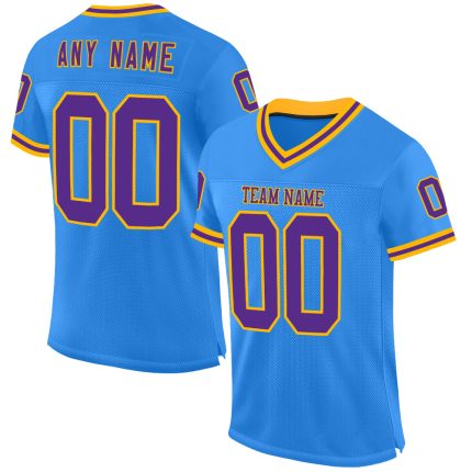 Custom Name Number Electric Blue Purple Gold Mesh Football Jersey Personalized Throwback Authentic Personalized Electric