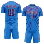 Personalized Electric Blue and Purple Sublimation Soccer Jersey - Old Gold Uniform Personalized Electric Blue Purple-Old