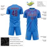 Personalized Electric Blue and Purple Sublimation Soccer Jersey - Old Gold Uniform Personalized Electric Blue Purple-Old