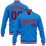 Electric Blue Purple Orange Personalized Letterman Varsity Bomber Full-Snap Jacket Personalized Electric Blue Purple-Orange