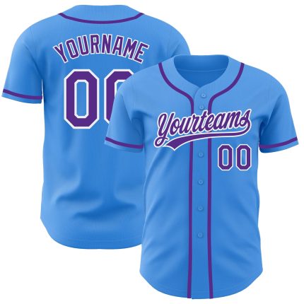 Custom Name and Number Electric Blue Purple White Authentic Baseball Jersey - Personalized Team Apparel Personalized Electric