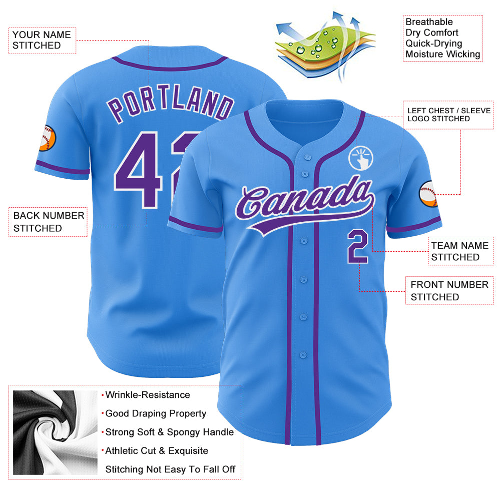 Personalized Electric Blue Purple White Baseball Jersey for Men and Women Personalized Electric Blue Purple-White Baseball - Image 3