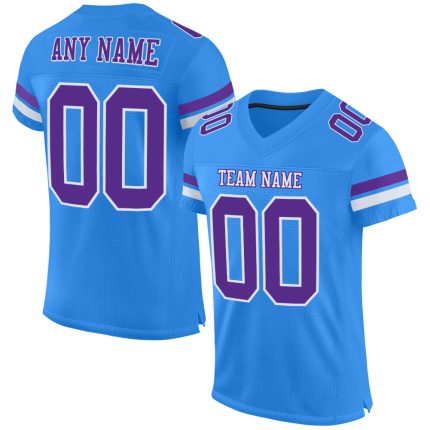 Personalized Electric Blue Purple White Mesh Football Jersey - Custom Authentic Style Personalized Electric Blue Purple-White