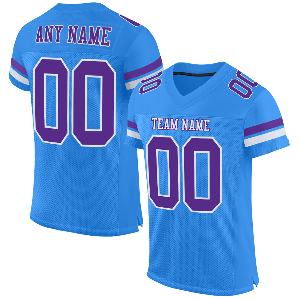 Personalized Electric Blue Purple White Mesh Football Jersey - Custom Authentic Style Personalized Electric Blue Purple-White