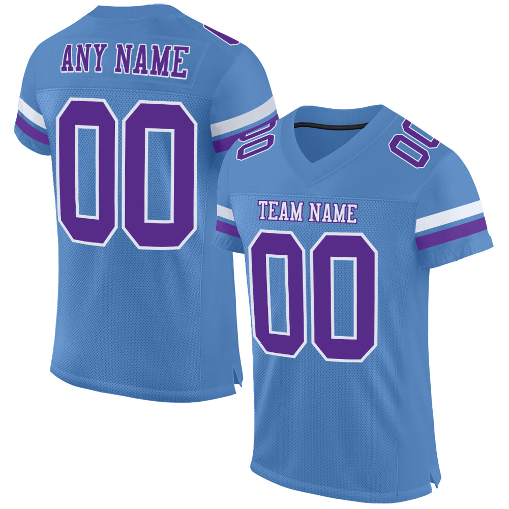 Customizable Electric Blue Purple White Football Jersey with Name & Number - Authentic Team Apparel Personalized Electric