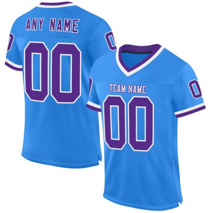 Custom Electric Blue Purple White Mesh Football Jersey with Personalized Name and Number - Authentic Throwback Style Personalized