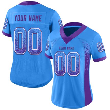 Custom Electric Blue Purple-White Mesh Drift Football Jersey with Personalized Name and Number Personalized Electric Blue