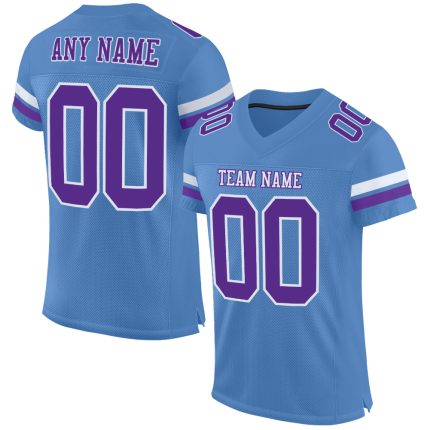 Personalized Electric Blue Purple White Football Jersey - Custom Mesh Jersey Personalized Electric Blue Purple-White Mesh