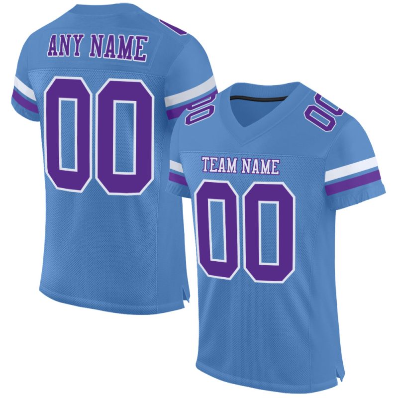 Personalized Electric Blue Purple White Football Jersey - Custom Mesh Jersey Personalized Electric Blue Purple-White Mesh