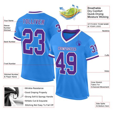 Personalized Electric Blue Purple White Throwback Football Jersey - Custom Sports Apparel Personalized Electric Blue Purple-White