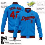 Customized Electric Blue Red-Black Varsity Letterman Bomber Jacket - Full-Snap Design Personalized Electric Blue Red-Black
