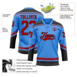 Personalized Electric Blue Red Black Hockey Jersey with Lace Neck Design Personalized Electric Blue Red-Black Hockey Lace