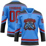Personalized Electric Blue Red Black Hockey Jersey with Lace Neck Design Personalized Electric Blue Red-Black Hockey Lace
