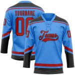 Custom Name and Number Electric Blue and Red-Black Hockey Jersey with Lace Neck - Personalized Team Apparel Personalized