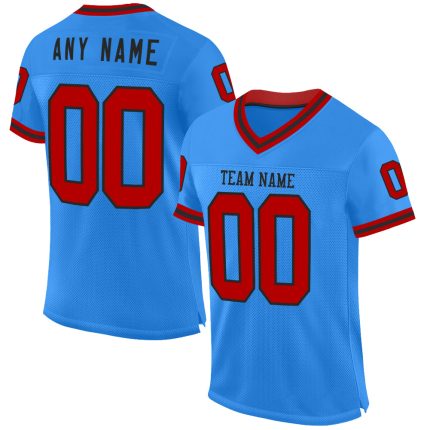 Personalized Throwback Football Jersey in Electric Blue Red-Black Mesh Personalized Electric Blue Red-Black Mesh Throwback