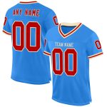 Personalized Electric Blue Red Cream Football Jersey - Retro Mesh Style Personalized Electric Blue Red-Cream Mesh Throwback