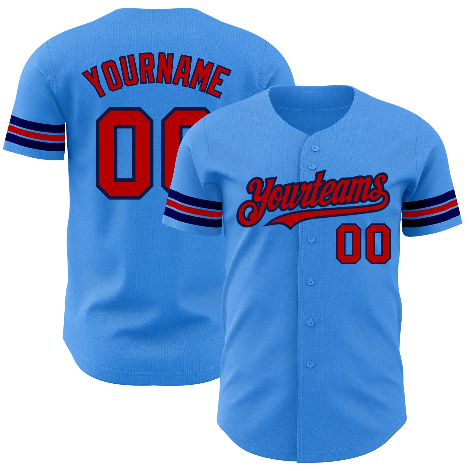 Personalized Electric Blue Red-Navy Baseball Jersey - Authentic Design for Fans Personalized Electric Blue Red-Navy Authentic