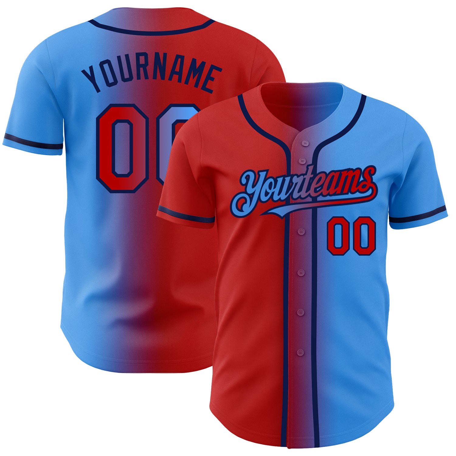 Custom Team Name and Number Baseball Jersey - Personalized Electric Blue Red-Navy Gradient Fashion Style Personalized Electric