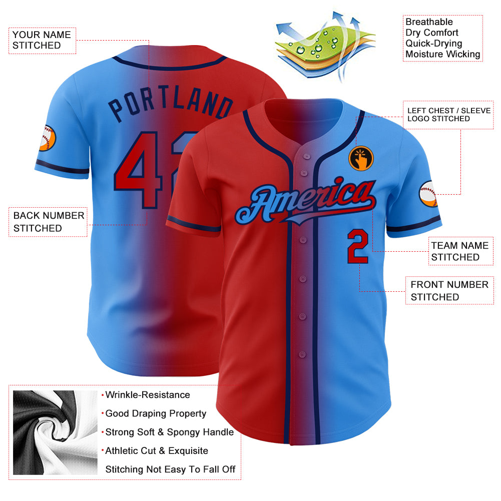Personalized Electric Blue Red Navy Gradient Baseball Jersey Fashion Personalized Electric Blue Red-Navy Gradient Fashion - Image 3