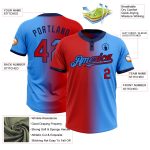 Personalized Electric Blue Red-Navy Gradient Softball Jersey Unisex Two-Button Fashion Personalized Electric Blue Red-Navy