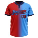 Custom Name and Number Unisex Softball Jersey in Electric Blue Red-Navy Gradient - Personalized Two-Button Fashion Attire