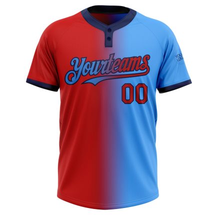 Custom Name and Number Unisex Softball Jersey in Electric Blue Red-Navy Gradient - Personalized Two-Button Fashion Attire