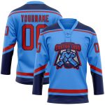 Custom Electric Blue Red-Navy Hockey Jersey with Personalized Name and Number - Lace Neck Team Apparel Personalized Electric