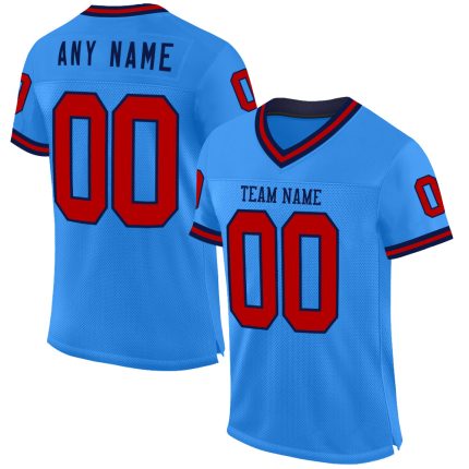 Custom Team Football Jersey - Personalized Electric Blue Red-Navy Mesh with Name and Number Personalized Electric Blue Red-Navy