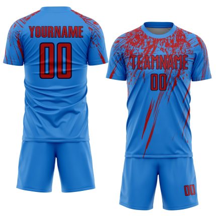 Custom Name and Number Soccer Jersey - Electric Blue Red-Navy Sublimation Team Uniform Personalized Electric Blue Red-Navy
