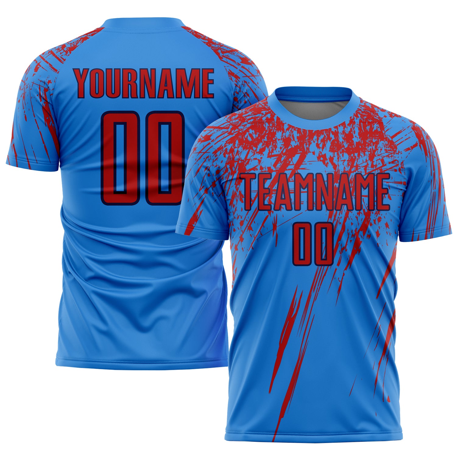 Custom Name and Number Soccer Jersey - Electric Blue Red-Navy Sublimation Team Uniform Personalized Electric Blue Red-Navy