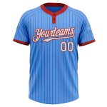 Personalized Electric Blue Red Pinstripe Unisex Softball Jersey - Two-Button Style Personalized Electric Blue Red Pinstripe