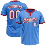 Personalized Electric Blue Red Pinstripe Unisex Softball Jersey - Two-Button Style Personalized Electric Blue Red Pinstripe