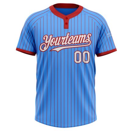 Custom Name and Number Electric Blue Red Pinstripe Softball Jersey Unisex Two-Button Design Personalized Electric Blue Red