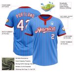 Custom Name and Number Electric Blue Red Pinstripe Softball Jersey Unisex Two-Button Design Personalized Electric Blue Red