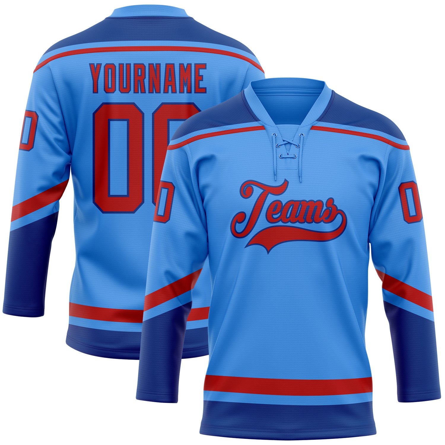 Custom Electric Blue Red-Royal Hockey Jersey with Personalized Name and Number - Lace Neck Team Apparel Personalized Electric