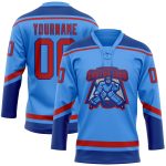 Custom Electric Blue Red-Royal Hockey Jersey with Personalized Name and Number - Lace Neck Team Apparel Personalized Electric