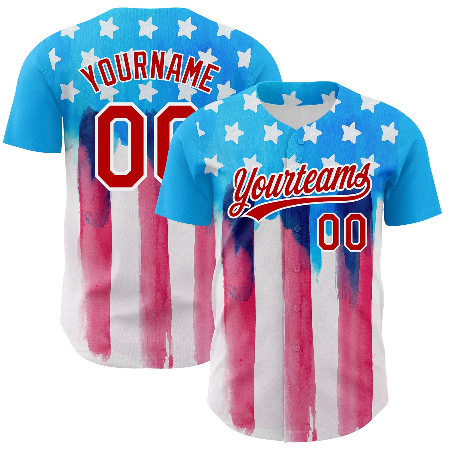 Personalized 3D American Flag Baseball Jersey - Electric Blue Red-White Patriotic Apparel Personalized Electric Blue Red-White