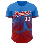 Custom Name & Number Electric Blue Red-White 3D Twinkle Star Baseball Jersey - Personalized Gradient Design Team Apparel