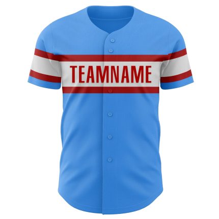 Personalized Electric Blue Red White Baseball Jersey - Authentic Team Apparel Personalized Electric Blue Red-White Authentic