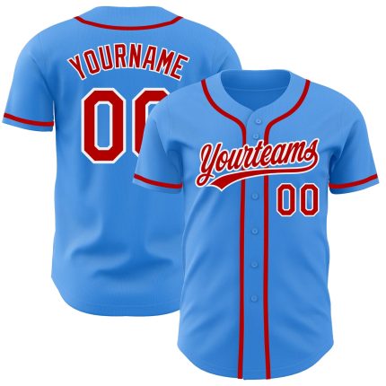 Customizable Authentic Baseball Jersey - Electric Blue Red-White with Personalized Name and Number Personalized Electric