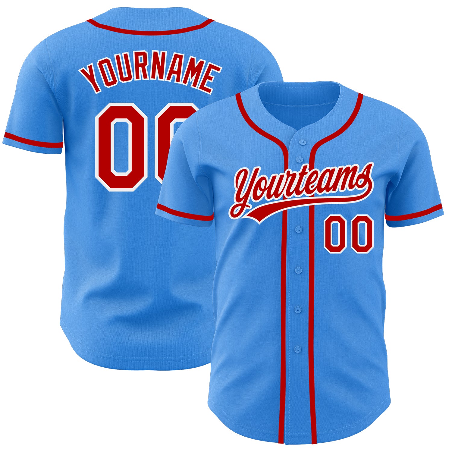 Customizable Authentic Baseball Jersey - Electric Blue Red-White with Personalized Name and Number Personalized Electric