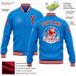 Personalized Electric Blue Red White Varsity Letterman Jacket Full-Snap Bomber Personalized Electric Blue Red-White Bomber