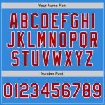 Personalized Electric Blue Red White Varsity Letterman Bomber Jacket Full-Snap Personalized Electric Blue Red-White Bomber