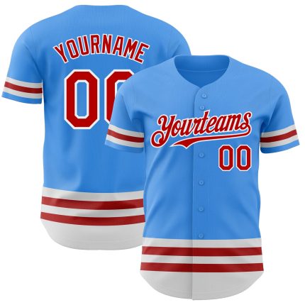 Custom Name and Number Authentic Baseball Jersey - Personalized Electric Blue Red-White Line Design Personalized Electric