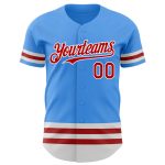 Custom Name and Number Authentic Baseball Jersey - Personalized Electric Blue Red-White Line Design Personalized Electric