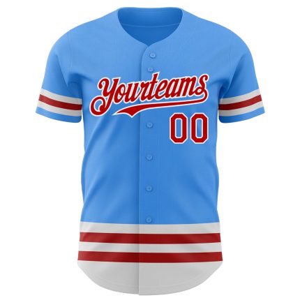 Custom Name and Number Authentic Baseball Jersey - Personalized Electric Blue Red-White Line Design Personalized Electric